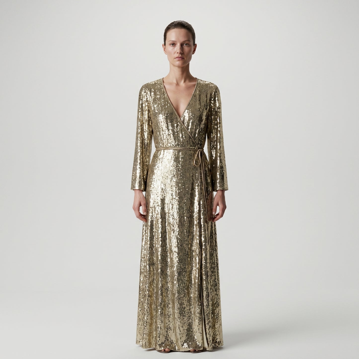 Metallic Sequin Wrap Midi Dress