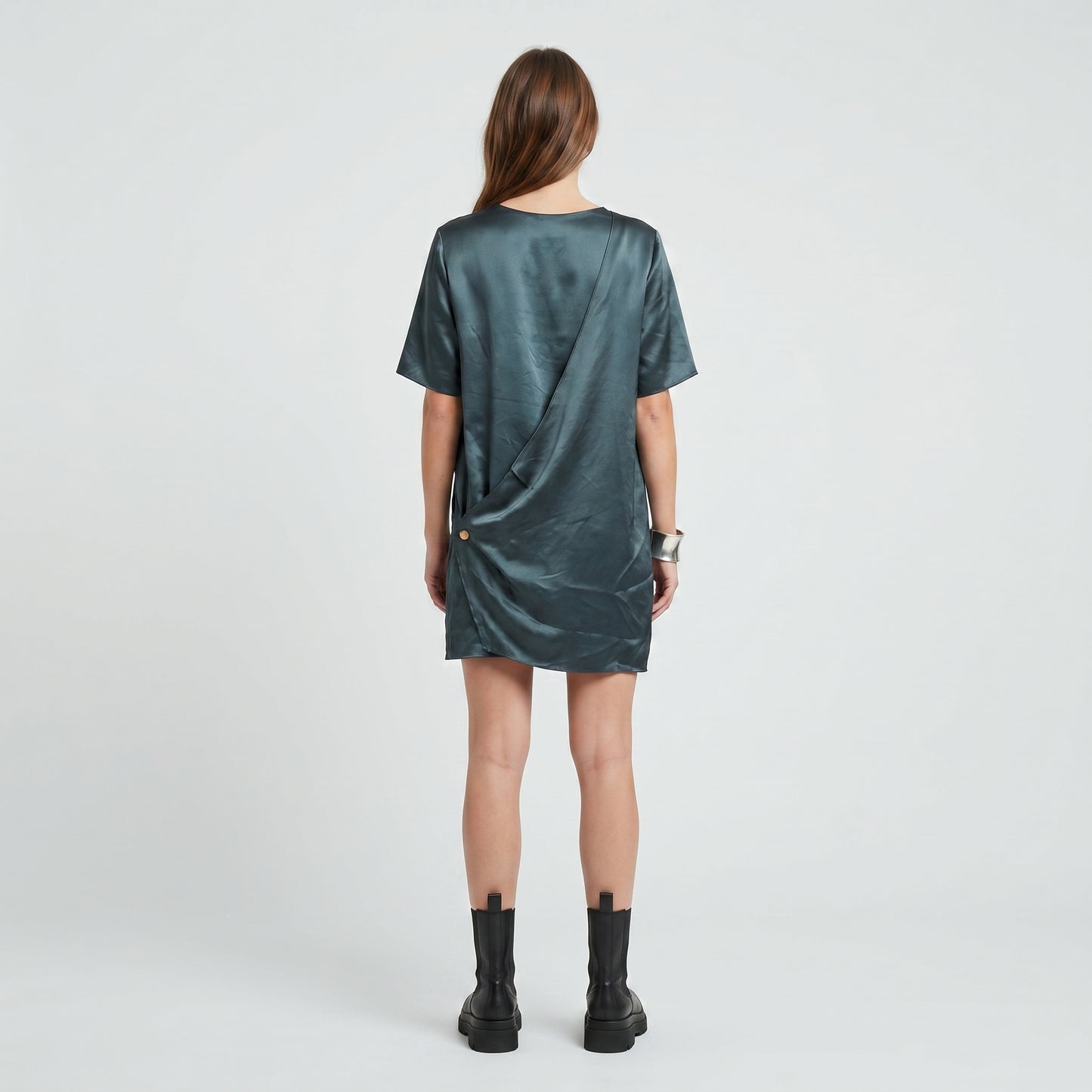 Teal Satin Asymmetric Dress