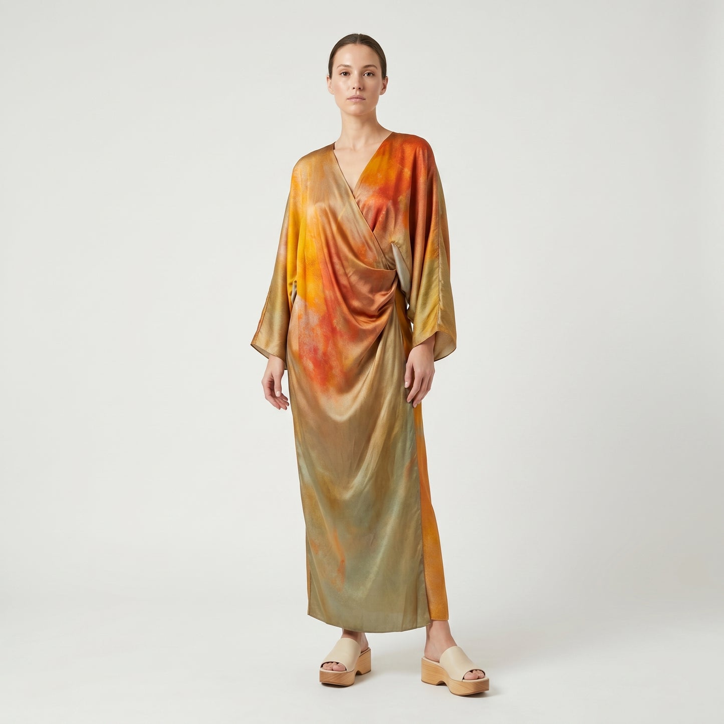 Abstract Print Silk Wrap Dress