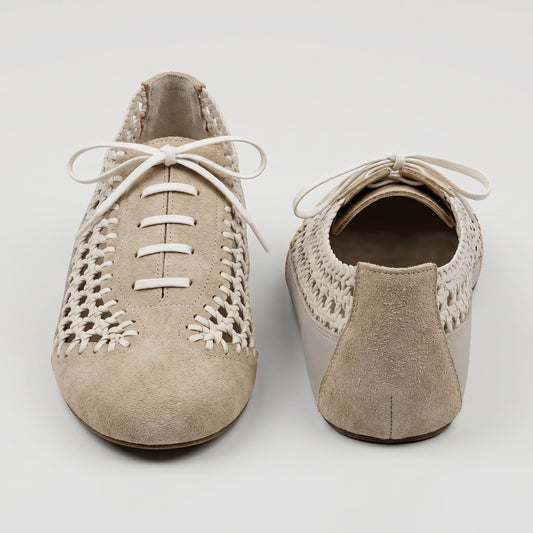 Woven Suede Lace-Up Flats