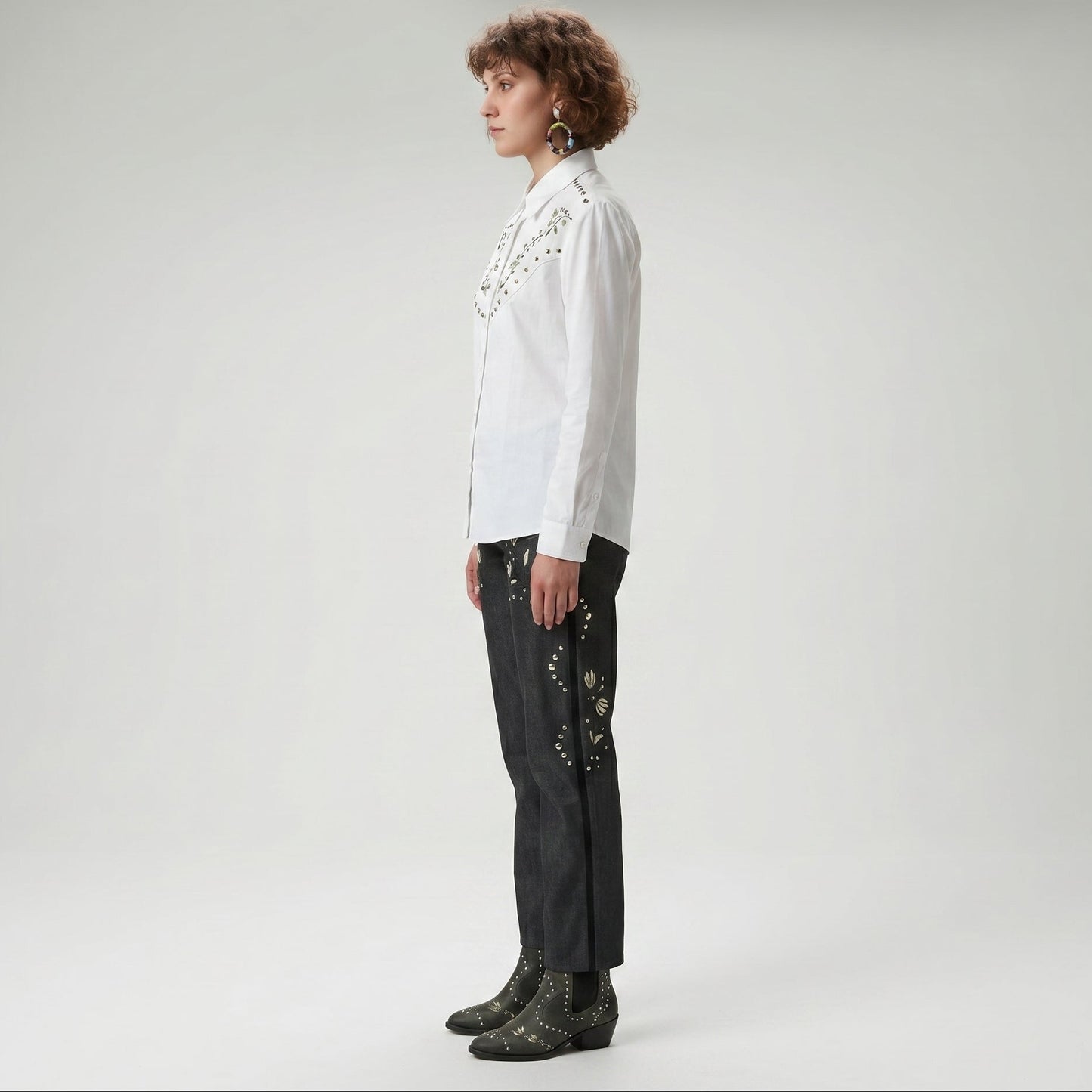 Embroidered Studded Western Shirt