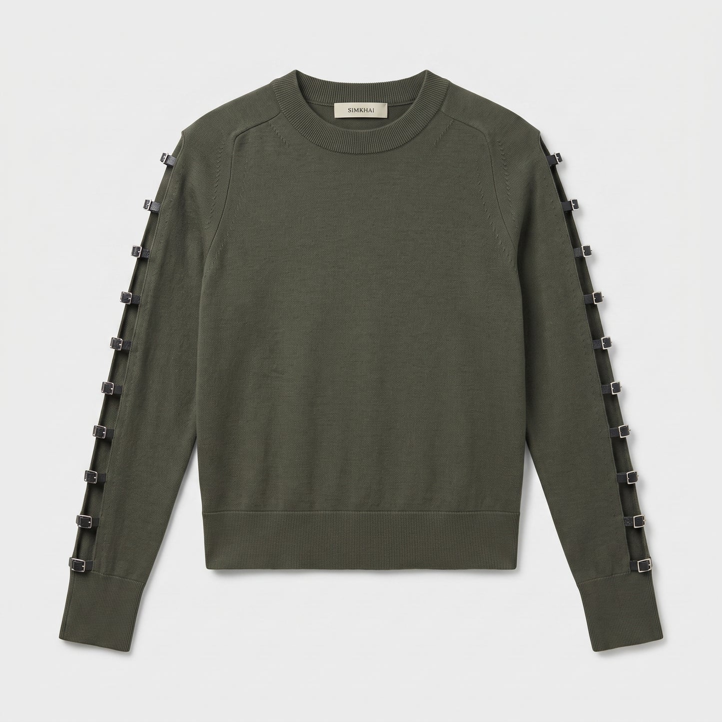 Buckle Detail Olive Knit Sweater