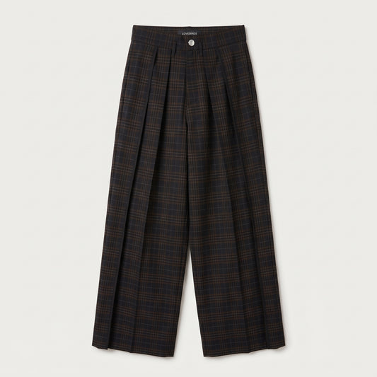 Tailored Plaid Wide-Leg Trousers