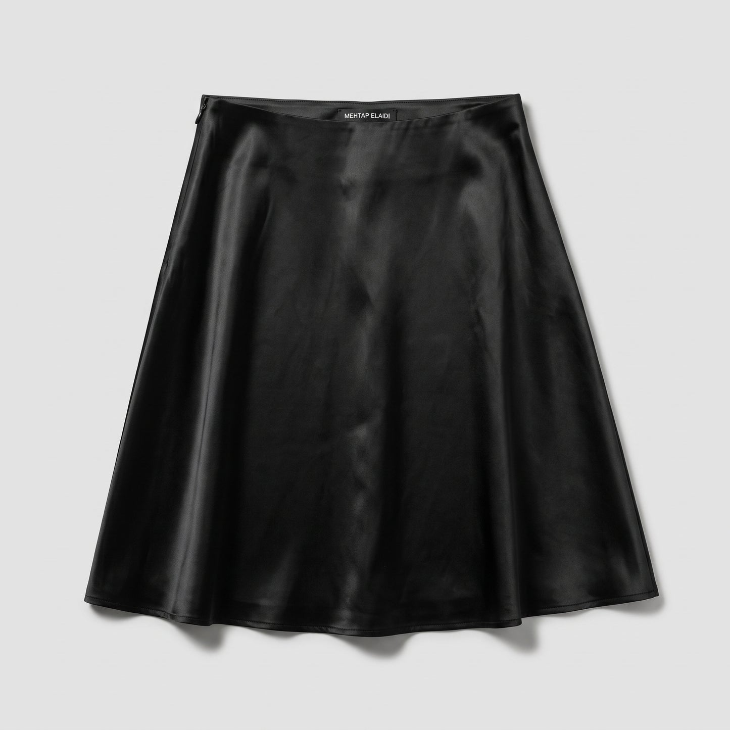 Sleek Black Satin A-Line Skirt