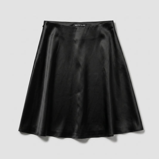 Sleek Black Satin A-Line Skirt