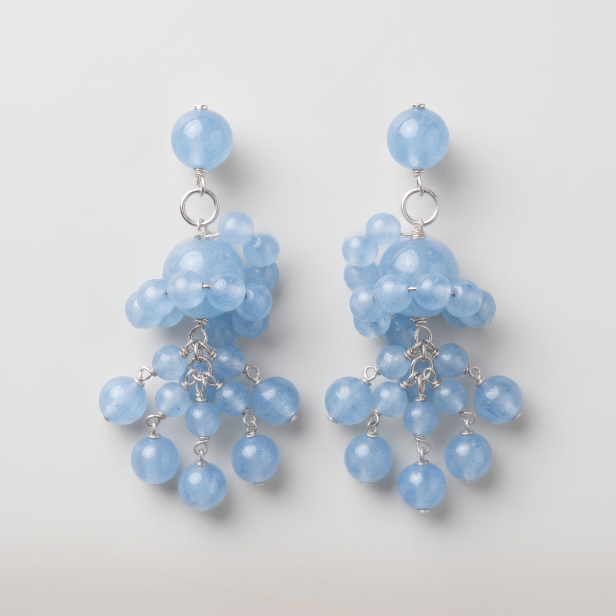 Blue Beaded Cluster Drop Earrings