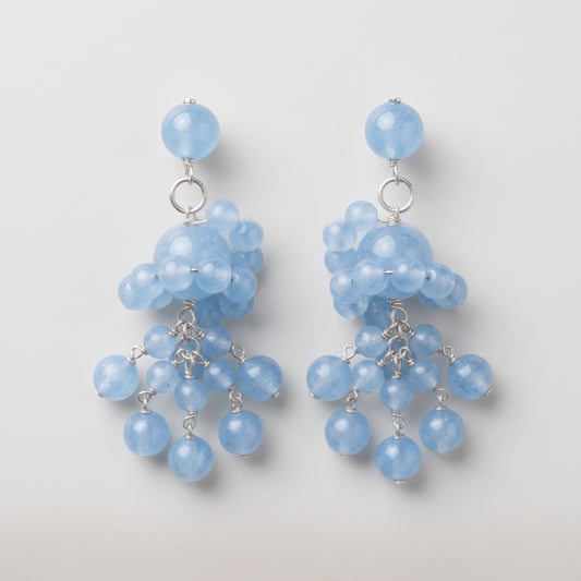 Blue Beaded Cluster Drop Earrings