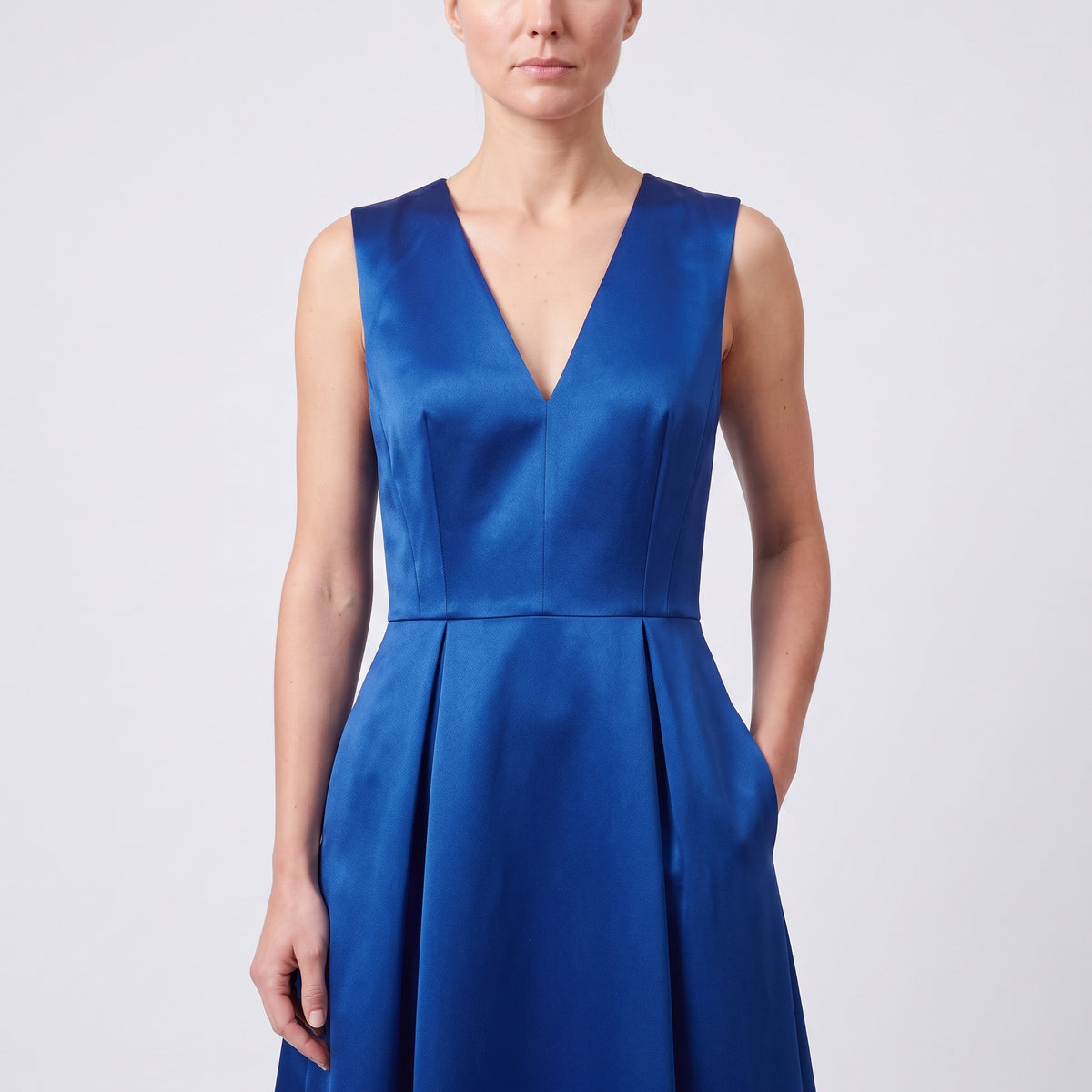 Sleeveless Royal Blue Satin Dress