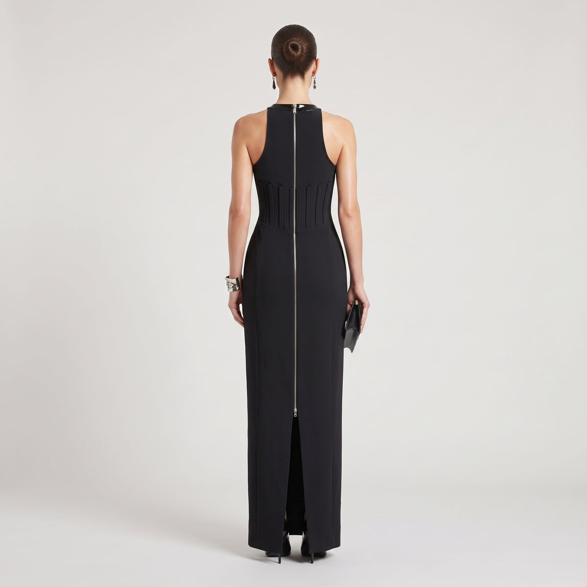 Sleeveless Patent Detail Midi Dress
