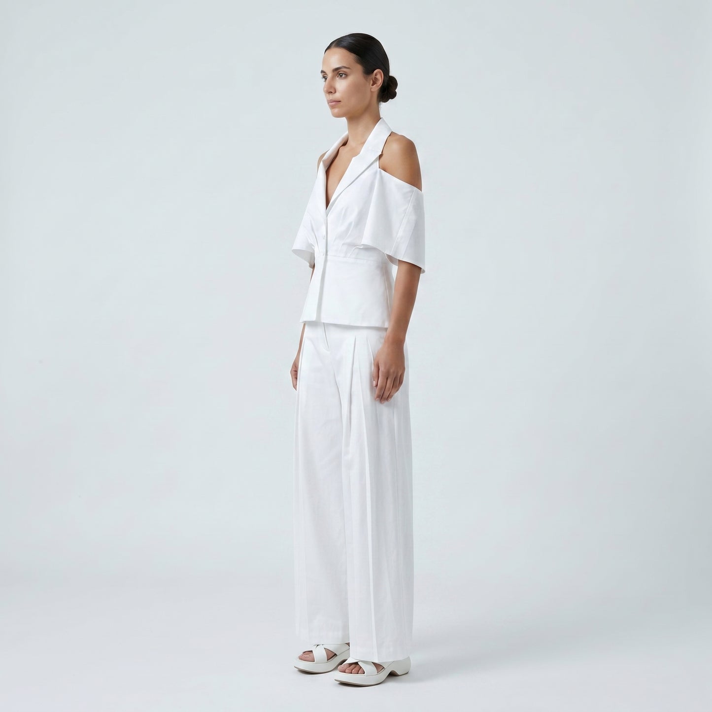 Sculptural Halter Cotton Blouse