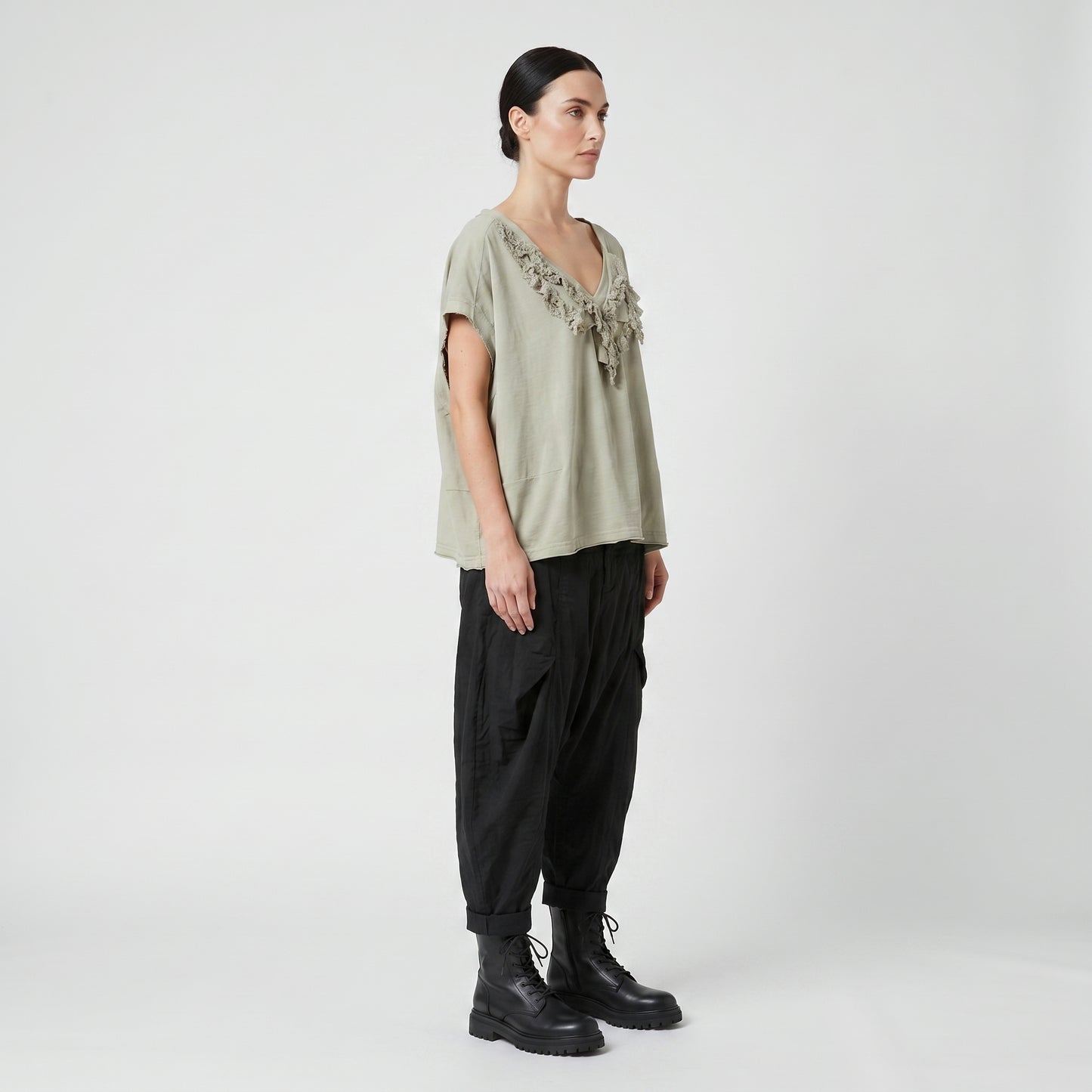 Lace Trimmed V-Neck Top