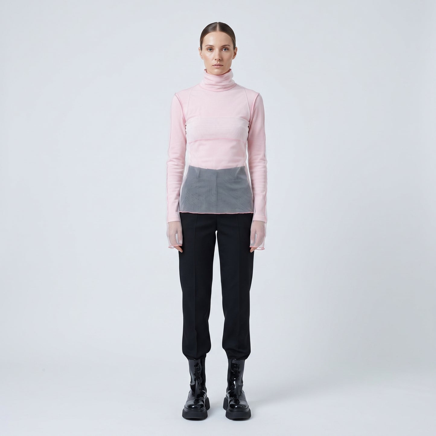 Layered Mesh Turtleneck Top