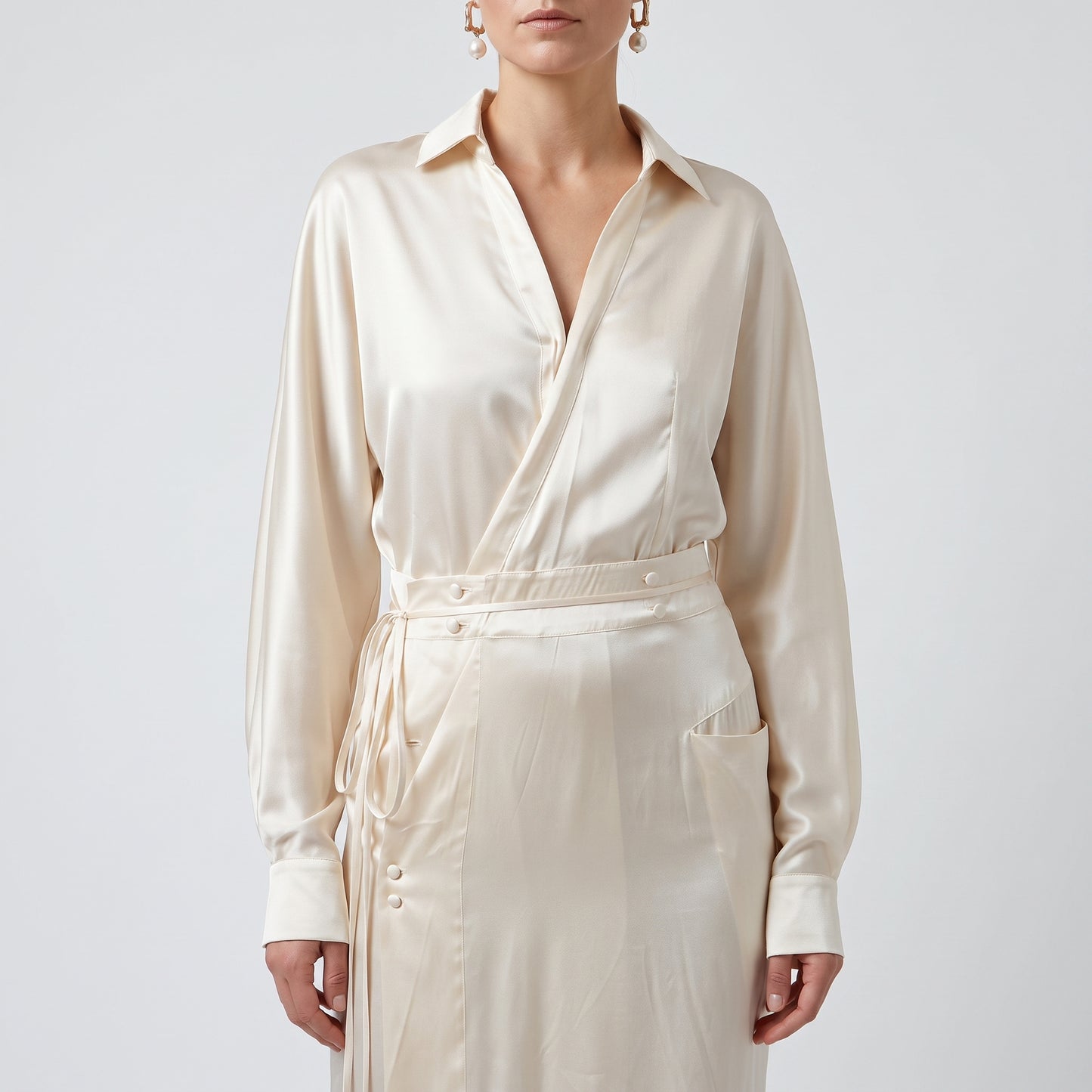 Elegant Satin Wrap Midi Dress