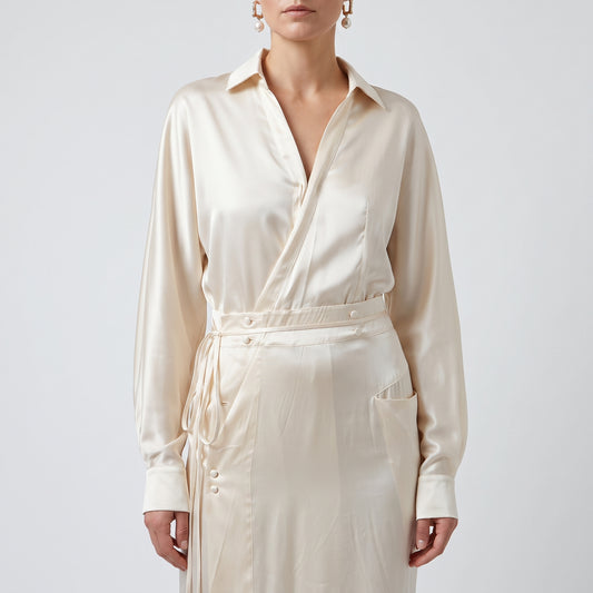 Elegant Satin Wrap Midi Dress