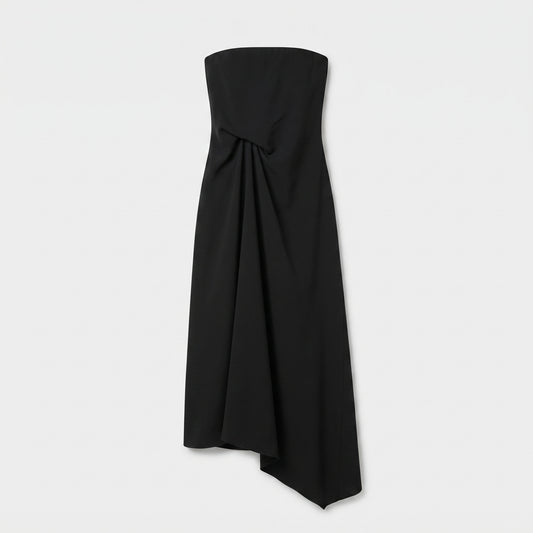 Elegant Black Strapless Knot Dress