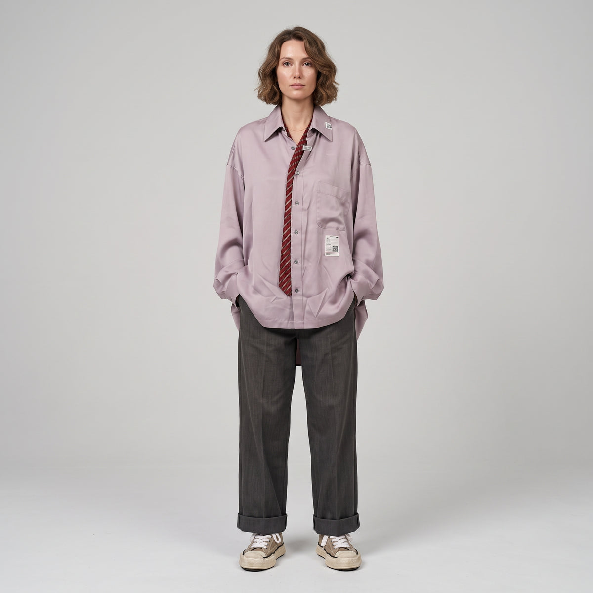 Satin Shirt With Integrated Tie