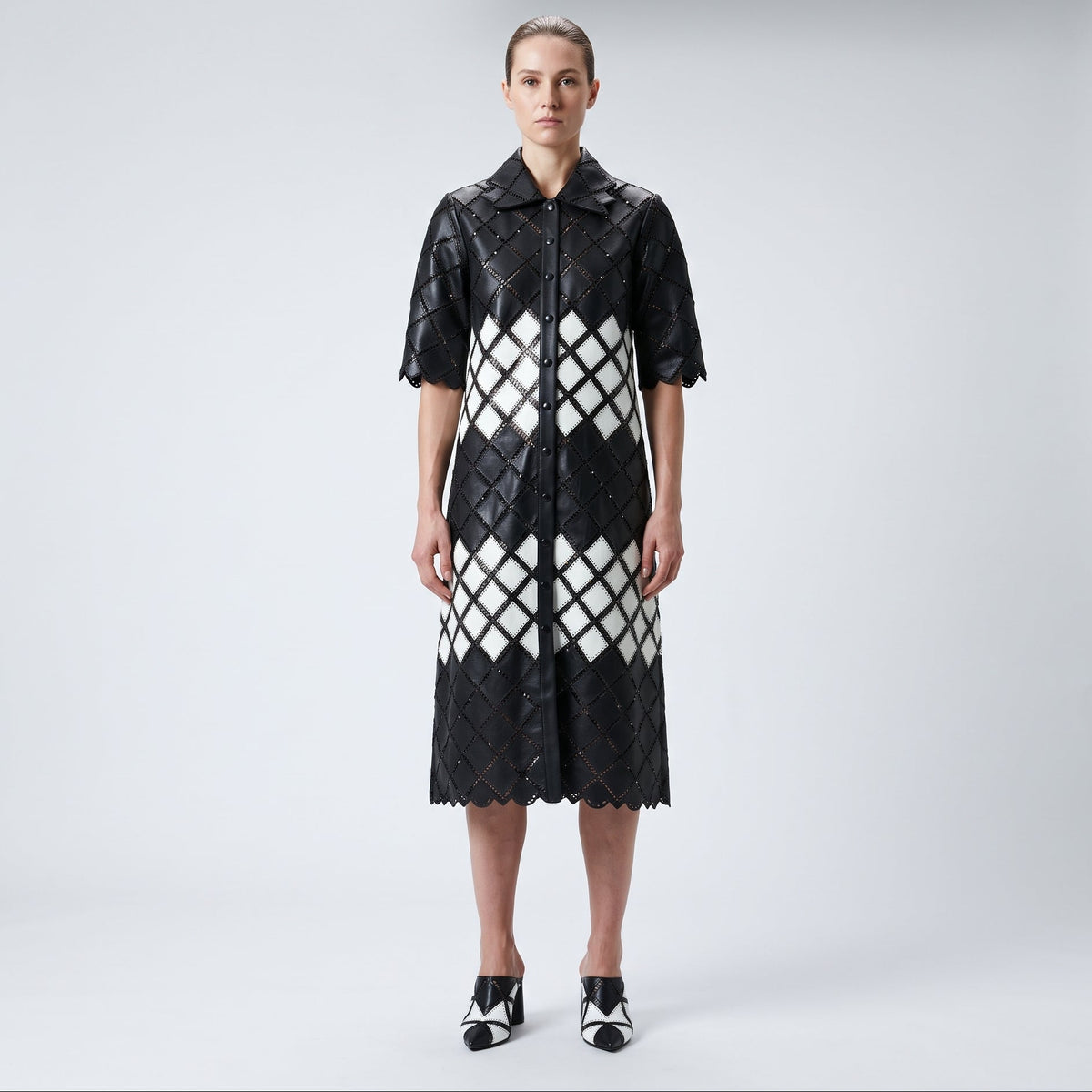 Monochrome Geometric Quilted Midi Dress