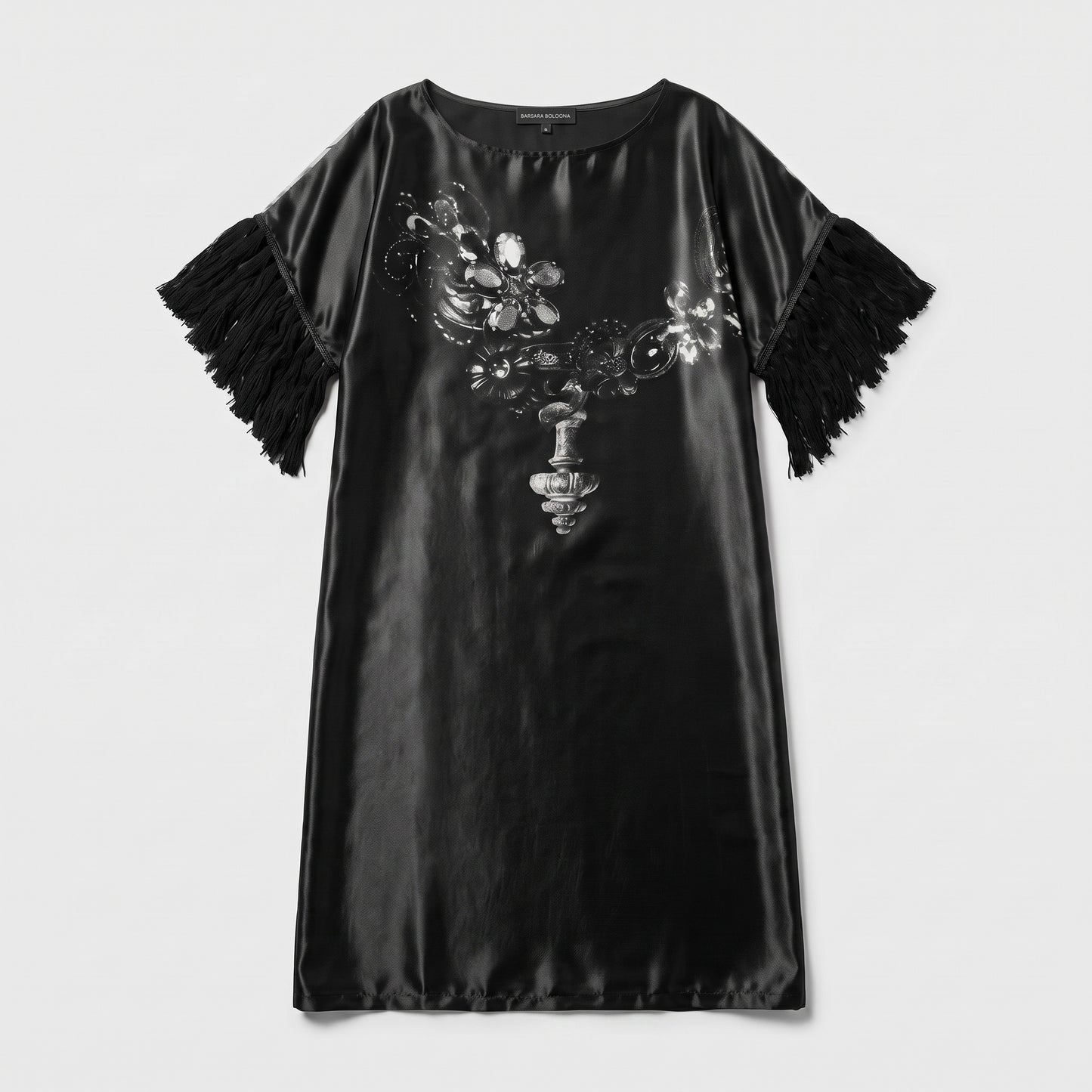 Satin Fringe Embellished Tunic Dress