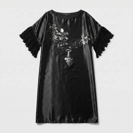 Satin Fringe Embellished Tunic Dress