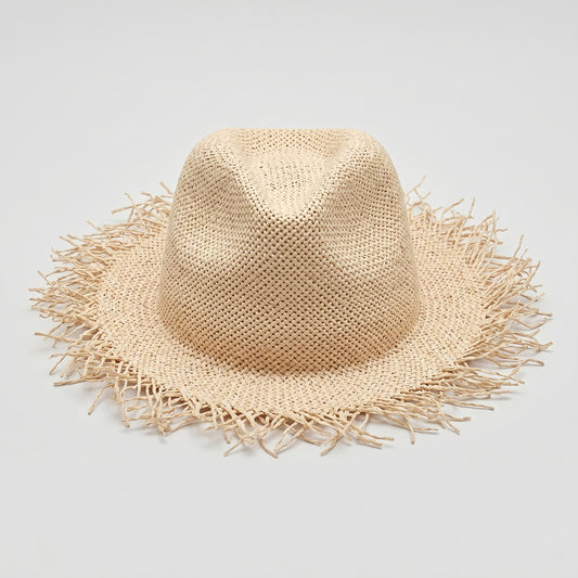 Frayed Brim Straw Fedora Hat