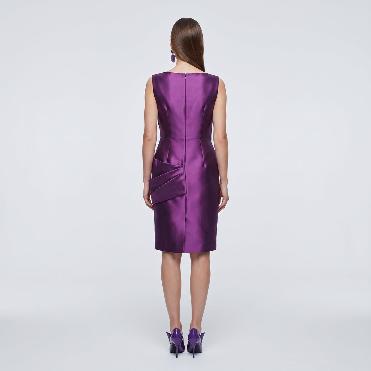 Draped Satin Sleeveless Sheath Dress