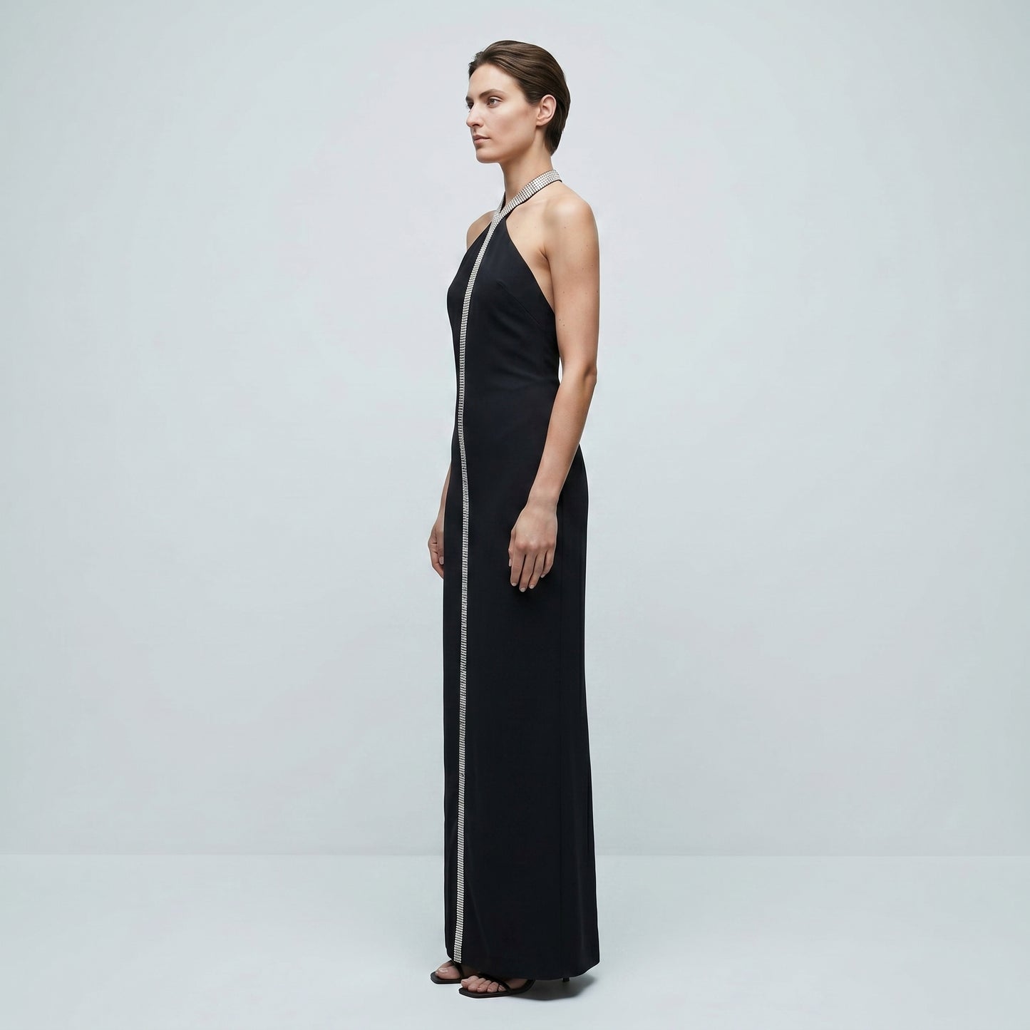Crystal Embellished Halter Maxi Dress