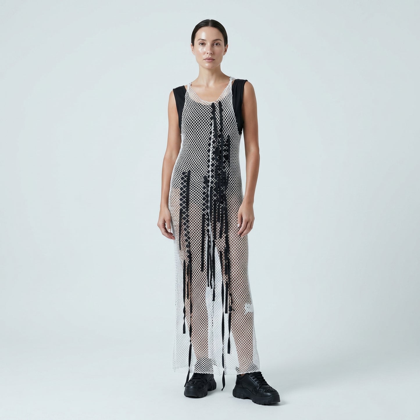 Fringed Open Knit Midi Dress