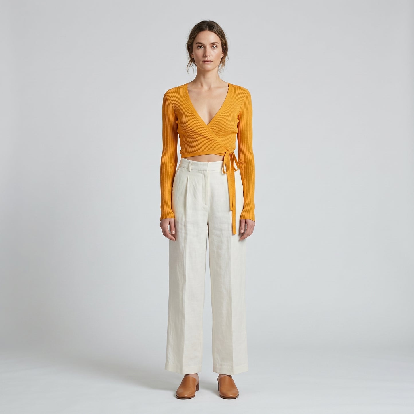 Ribbed Knit Wrap Crop Top