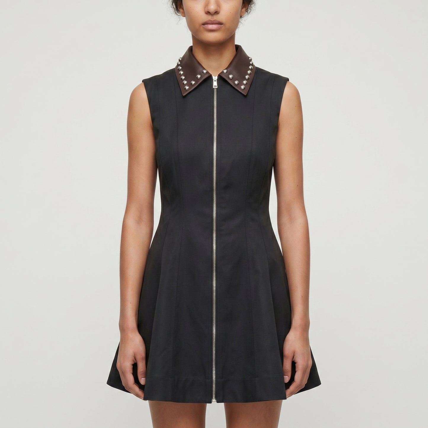 Studded Collared Zip-Front Vest