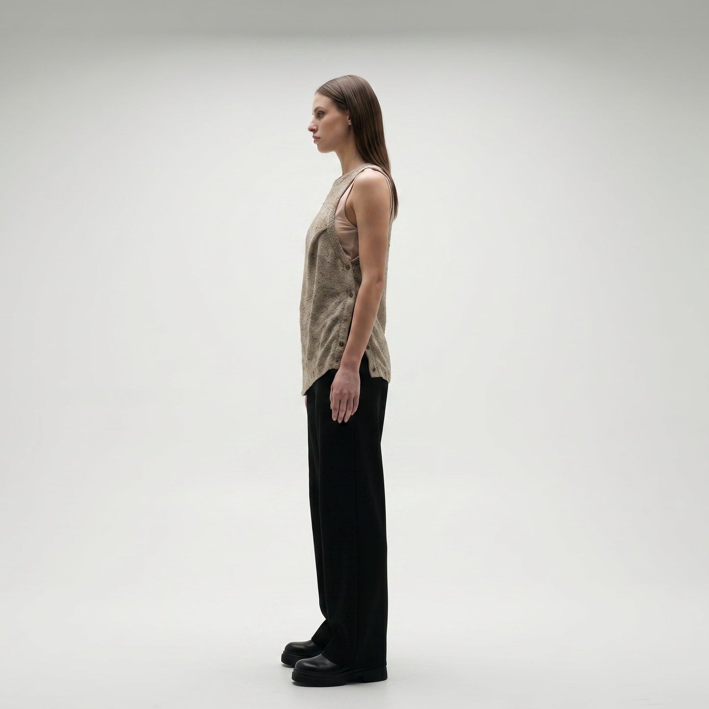 Neutral Shimmer Asymmetric Knit Top
