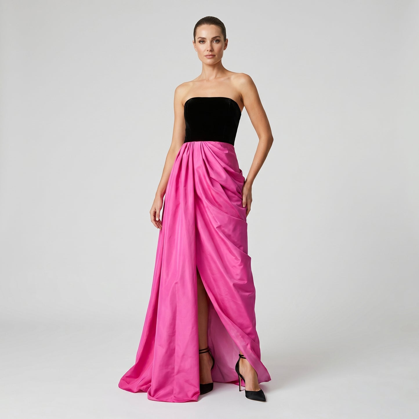 Draped Strapless Two-Tone Gown