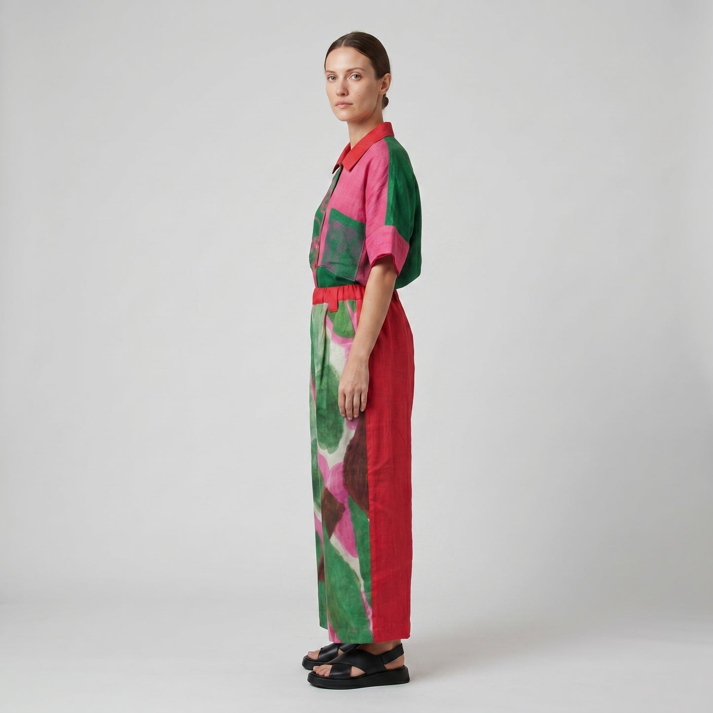 Abstract Print Linen Trousers