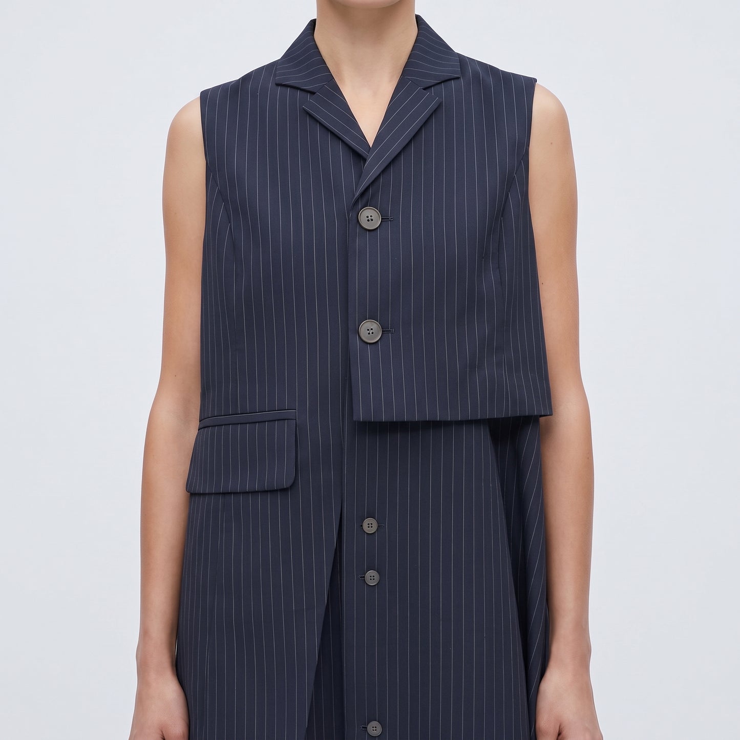 Tailored Pinstripe Layered Vest Dress