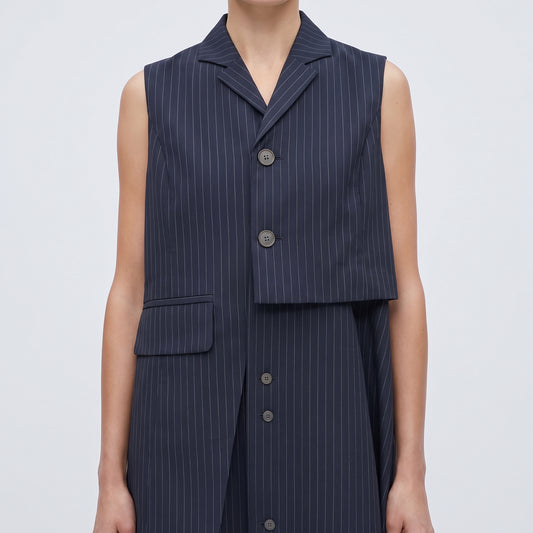 Tailored Pinstripe Layered Vest Dress