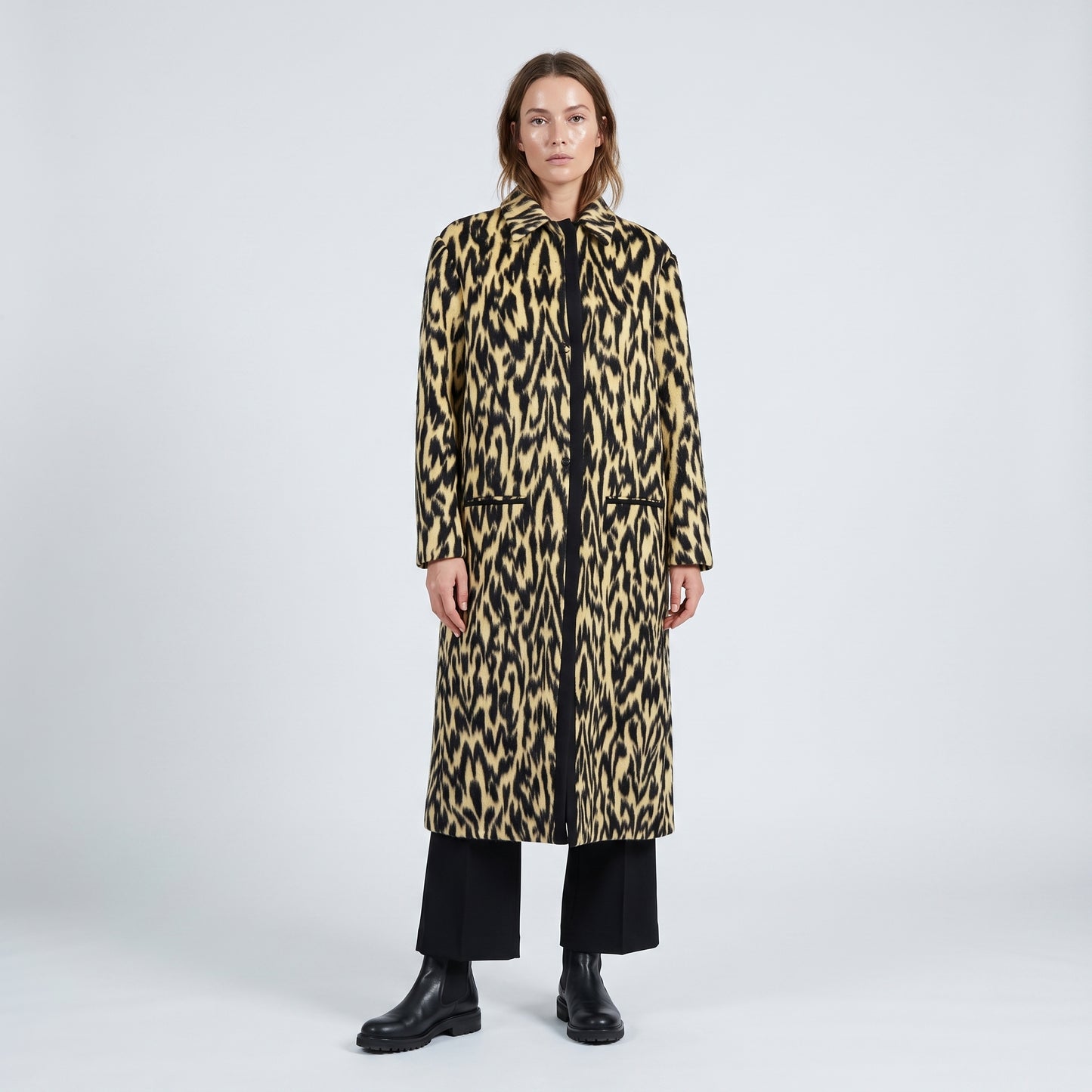 Animal Print Wool Blend Coat