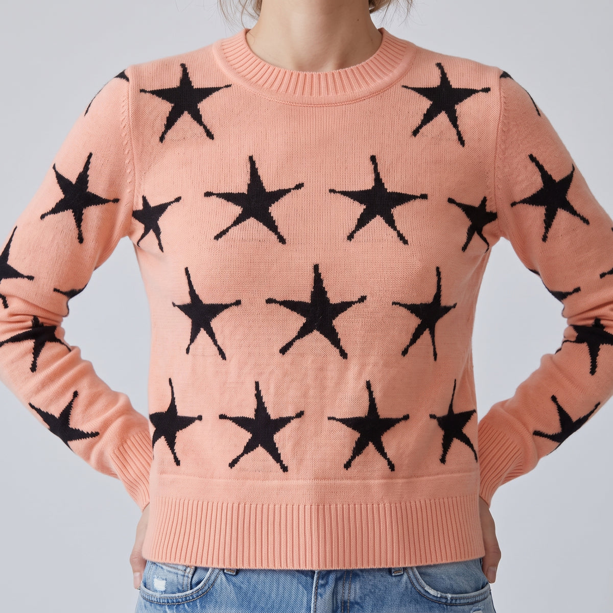 Star Intarsia Crewneck Knit Sweater