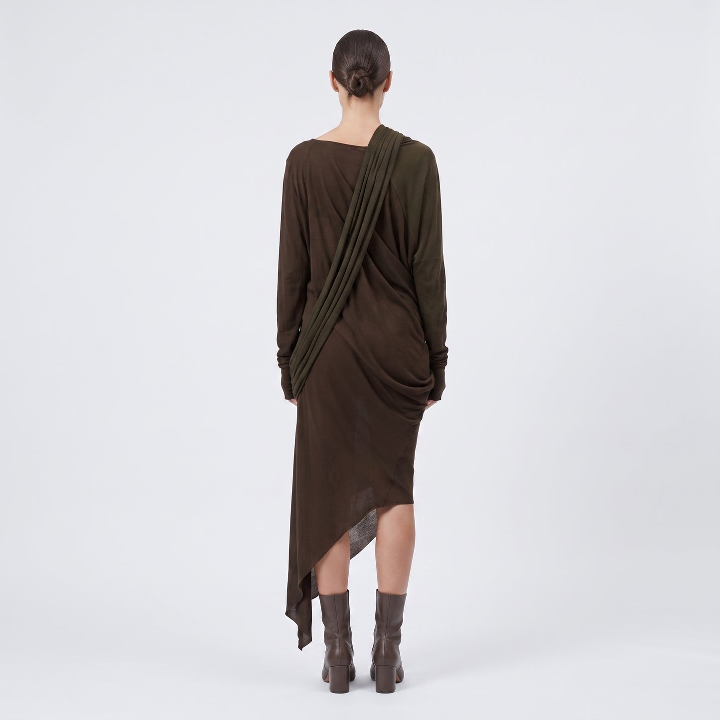 Draped Asymmetric Long Sleeve Dress