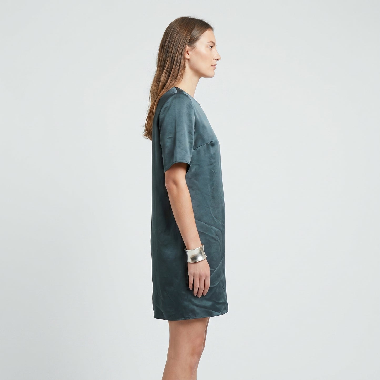 Teal Satin Asymmetric Dress