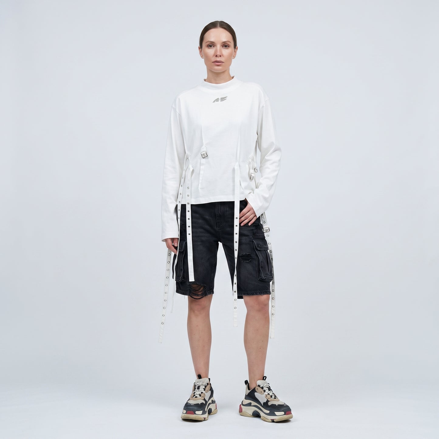 Buckled Detail Cotton Long-Sleeve Top