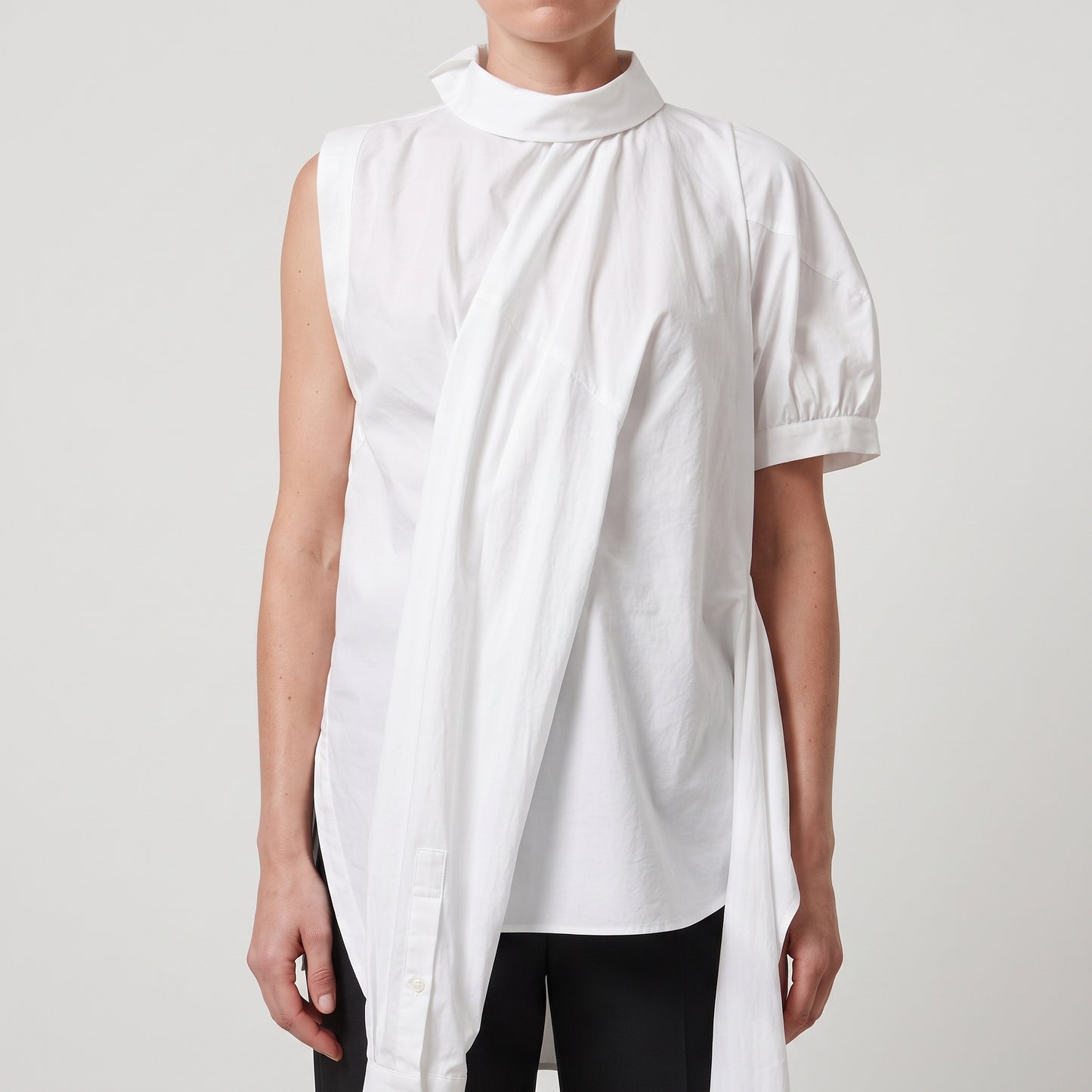 Asymmetric Mock Neck Cotton Shirt