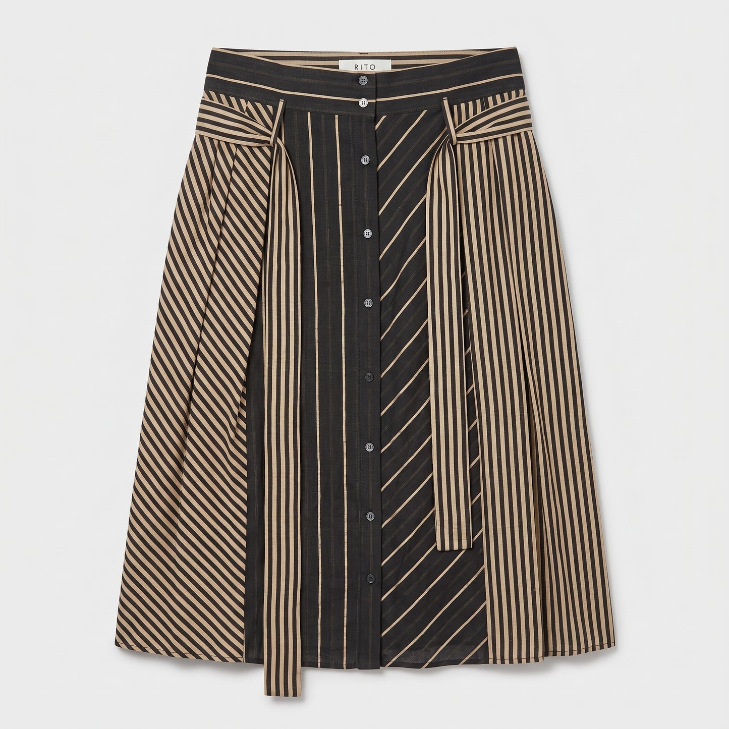 Striped Button-Down Midi Skirt