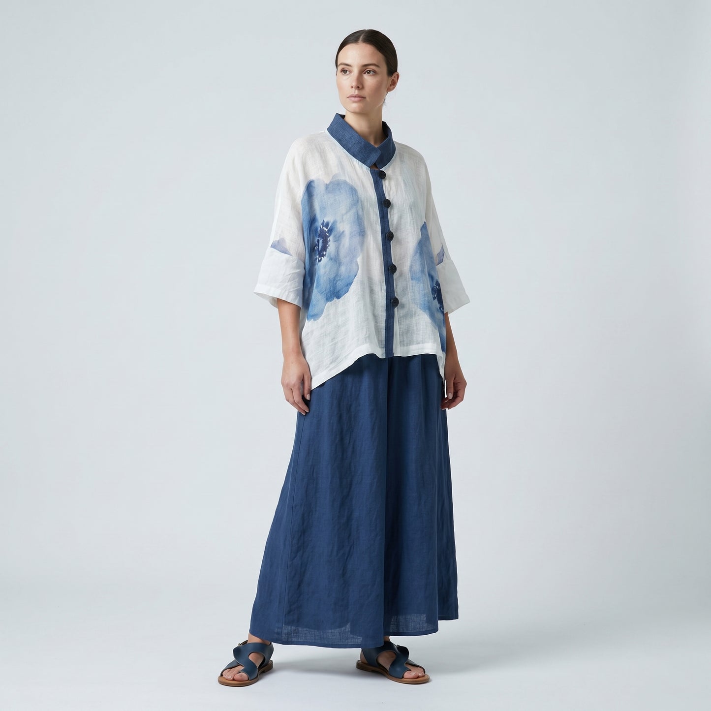 Floral Print Linen Boxy Shirt