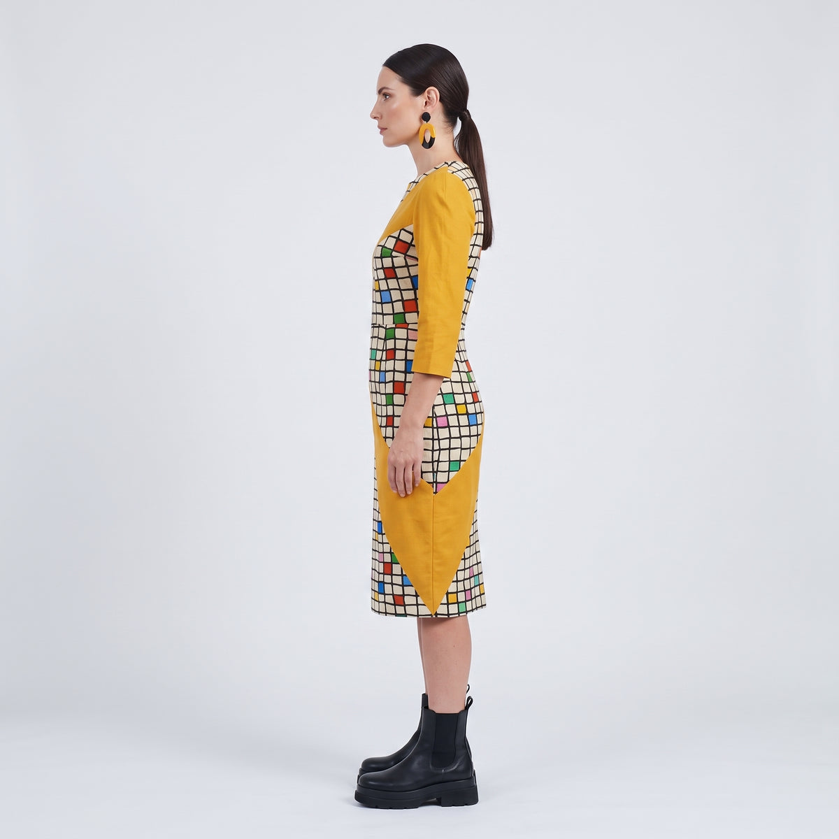 Graphic Grid Panel Sheath Dress