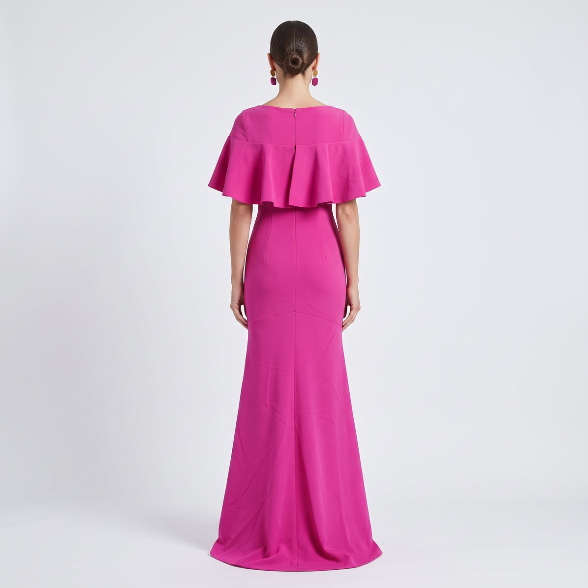 Fuchsia Flared Sleeve Evening Gown