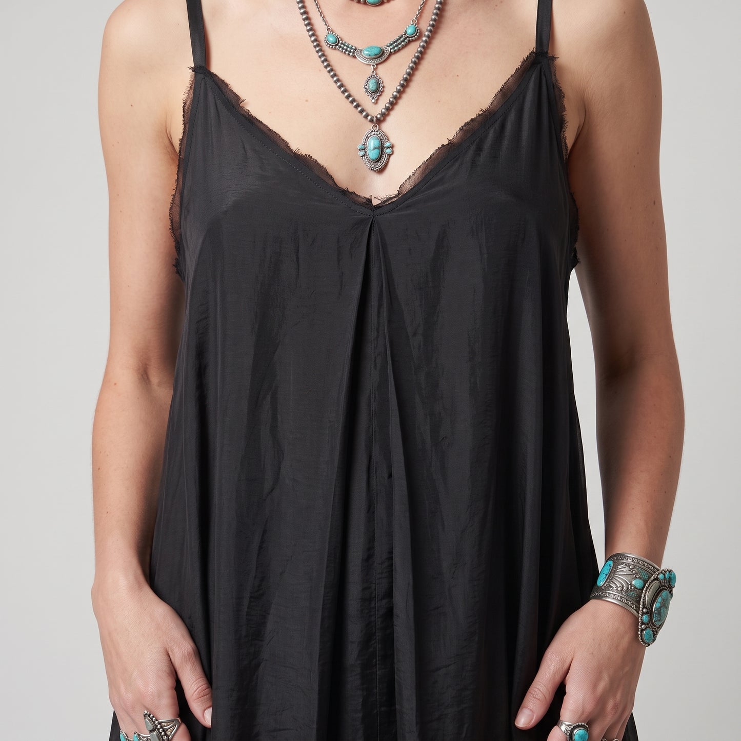 Minimalist Black Silk Cami Dress