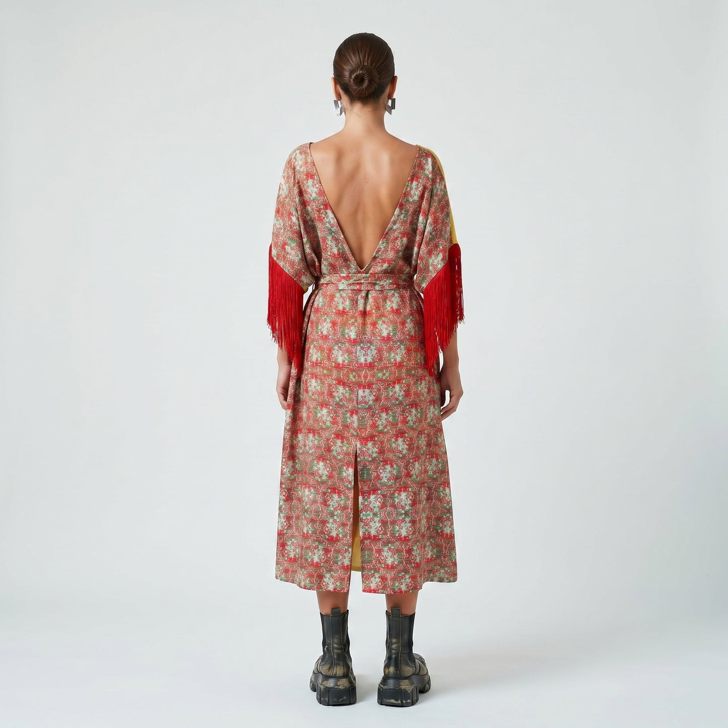 Fringe Trimmed Floral Kimono Dress