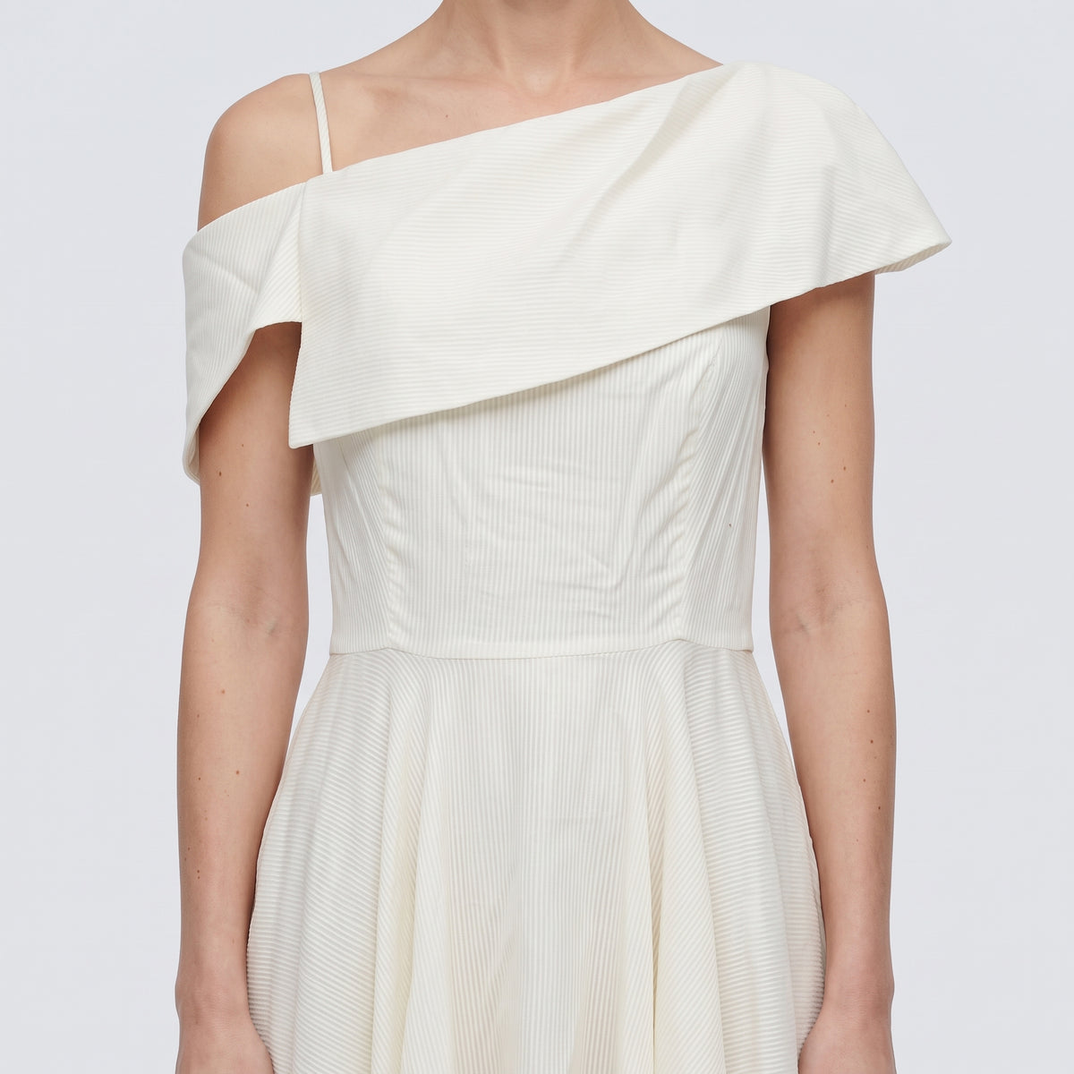 Asymmetric Pleated Cream Dress