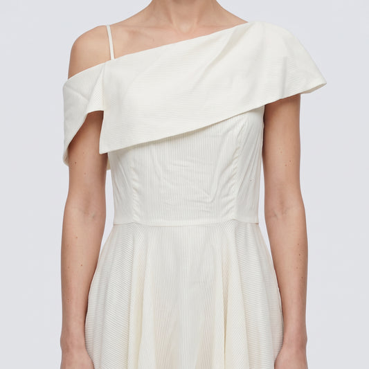 Asymmetric Pleated Cream Dress