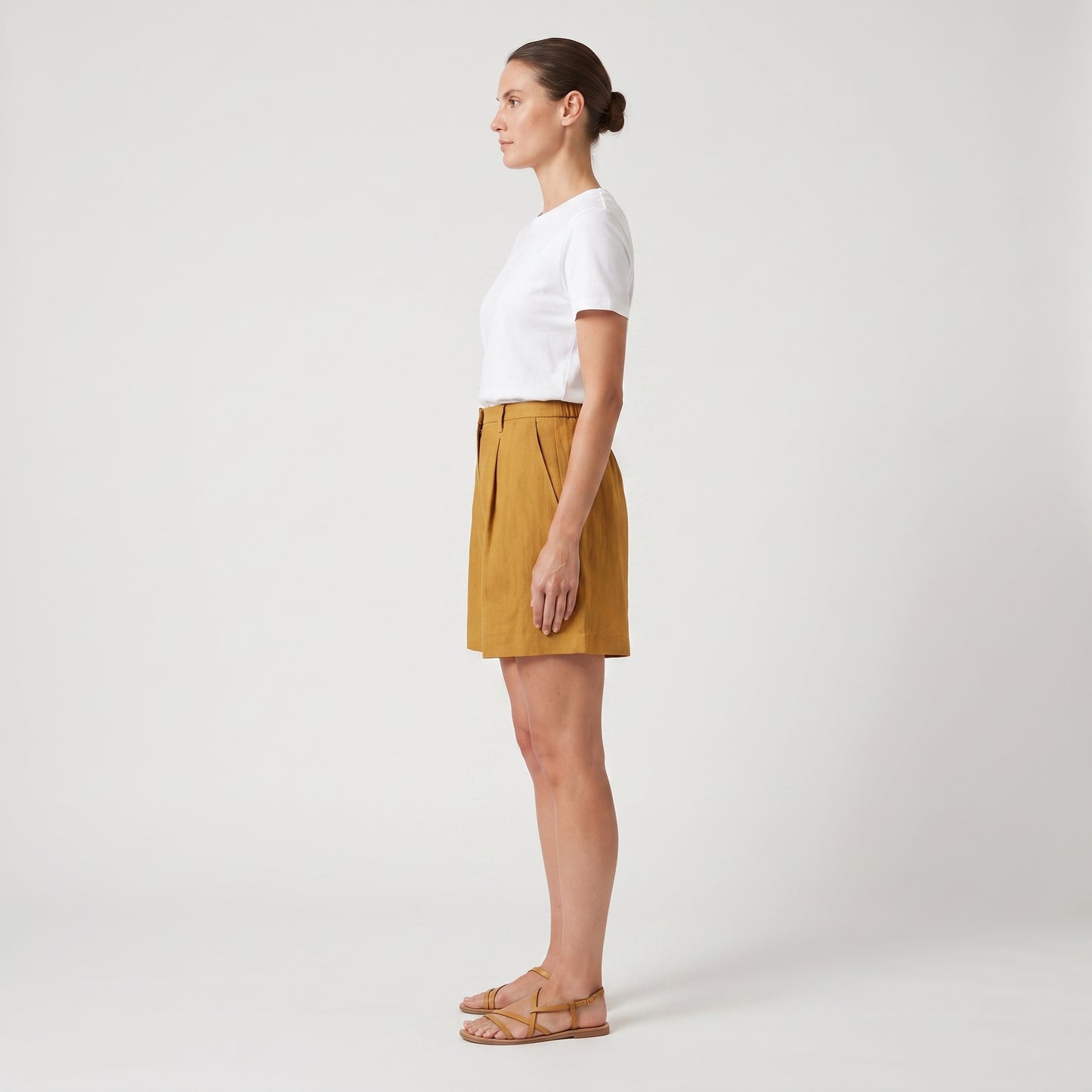 Tailored High-Waist Mustard Shorts