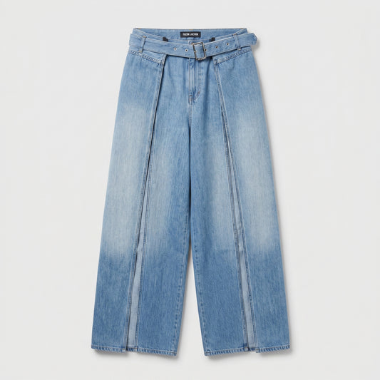 High-Waisted Belted Wide-Leg Jeans